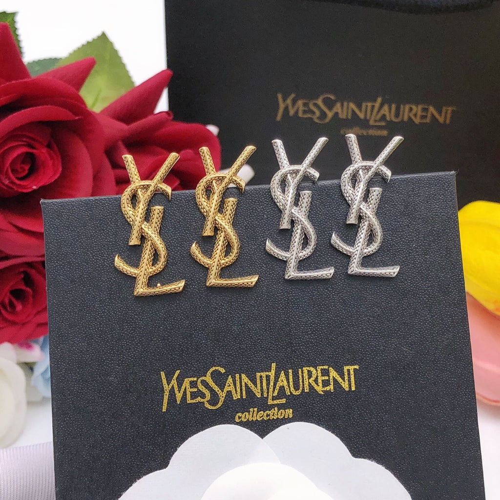 Saint Laurent Monogram Stud Earrings in Gold and Silver Tones - album image 1