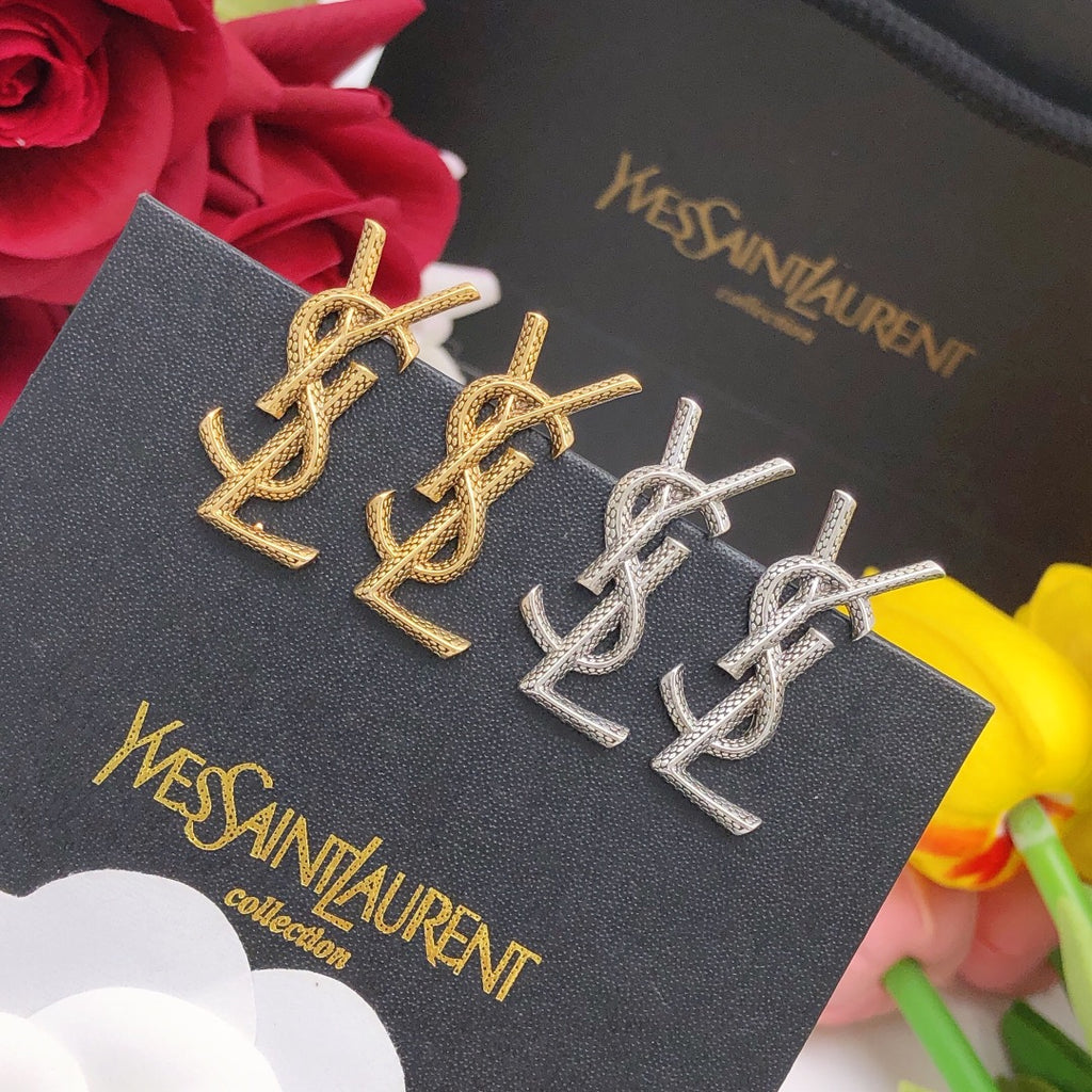 Saint Laurent Monogram Stud Earrings in Gold and Silver Tones - album image 2