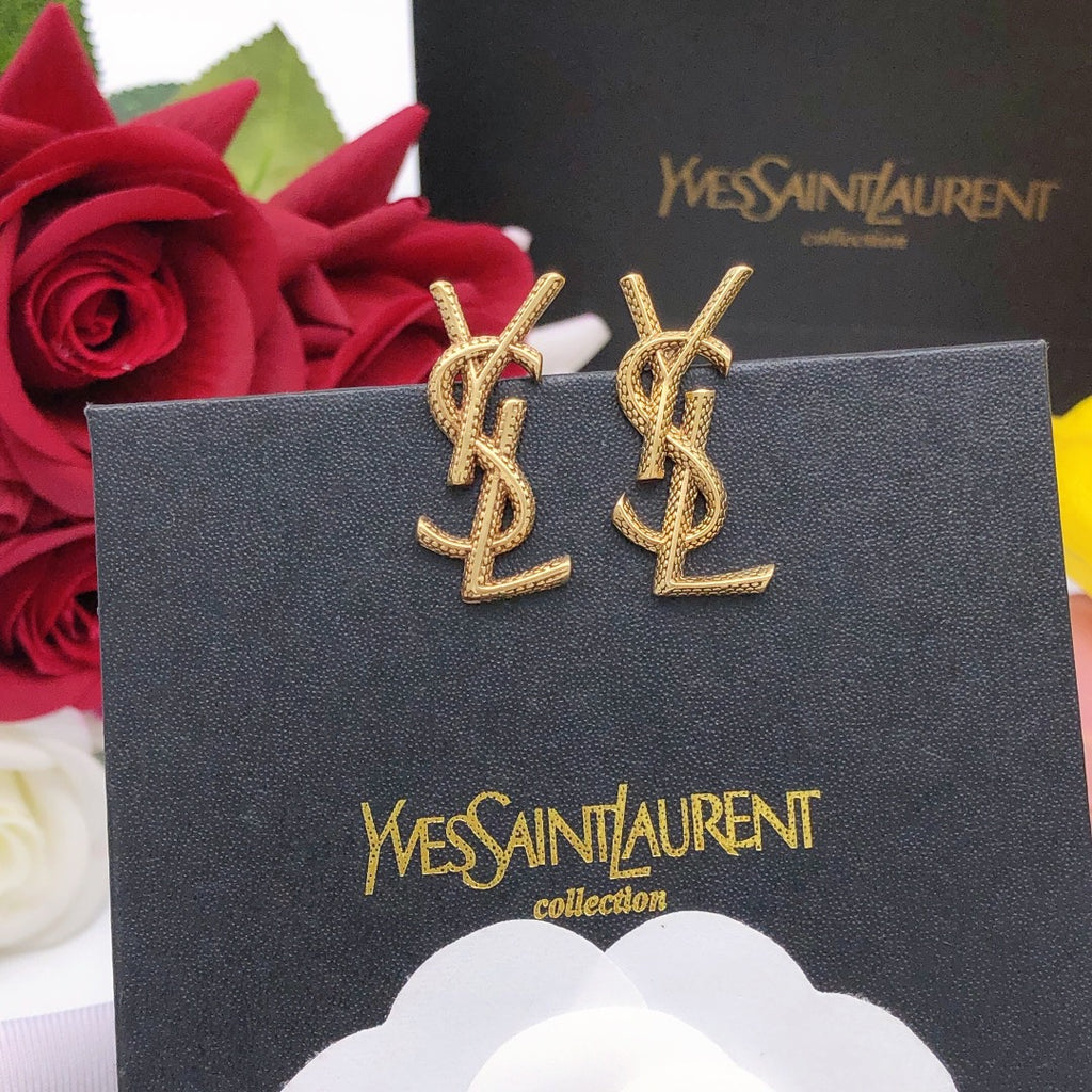 Saint Laurent Monogram Stud Earrings in Gold and Silver Tones - album image 3