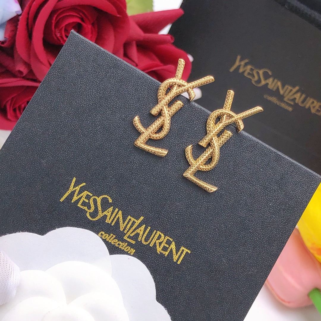 Saint Laurent Monogram Stud Earrings in Gold and Silver Tones - album image 4