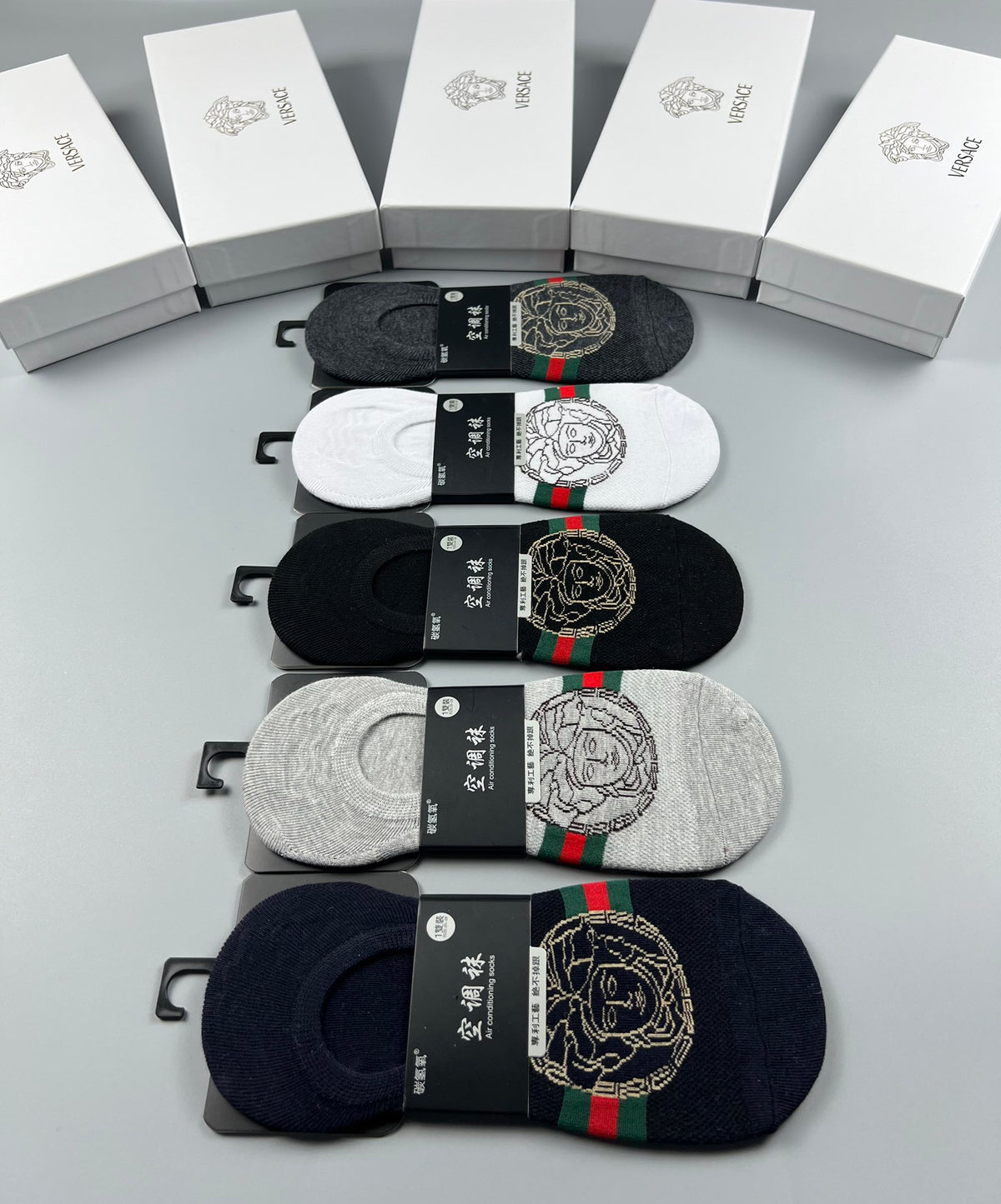 Versace striped medusa band ankle socks - view 9