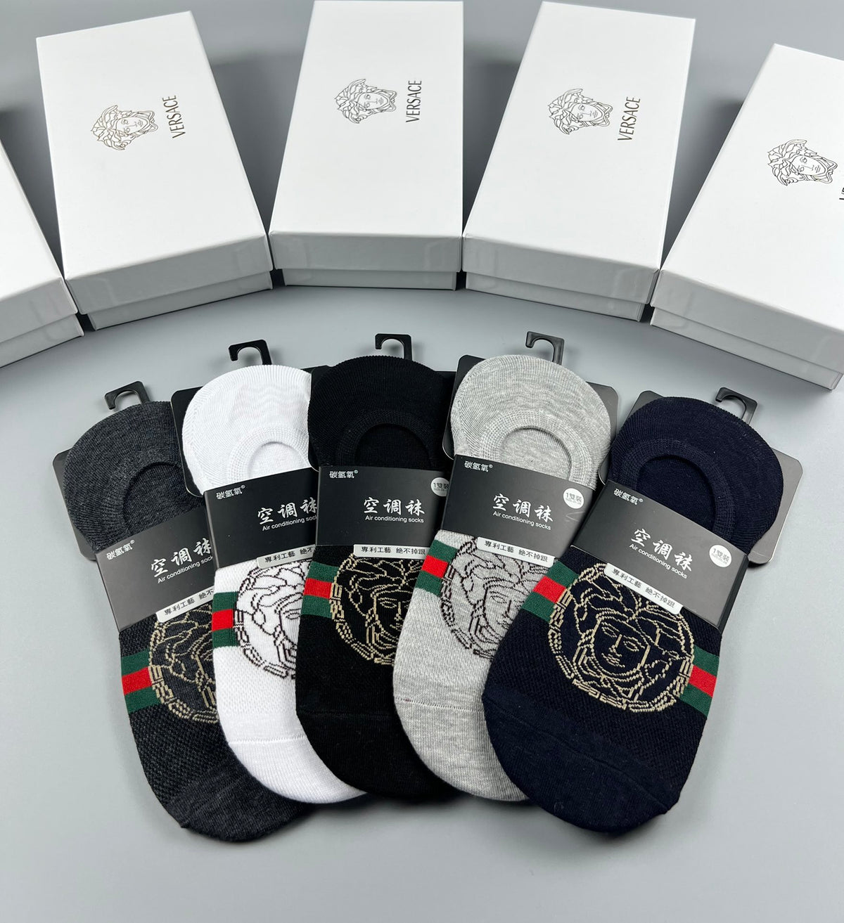 Versace striped medusa band ankle socks - view 7