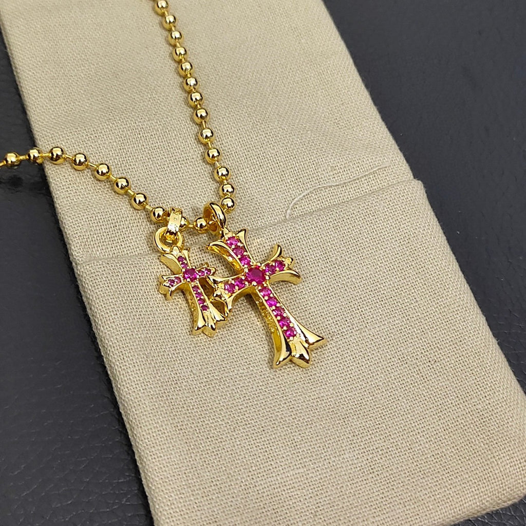 Chrome Hearts Pink Accent Double Cross Necklace - album image 1