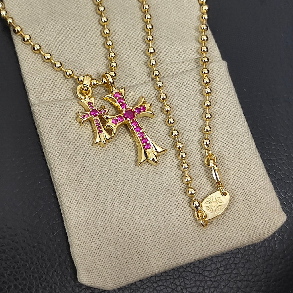Chrome Hearts Pink Accent Double Cross Necklace - album image 4