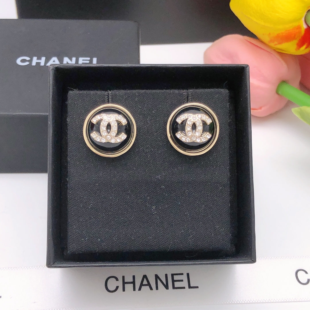 Chanel Black Circular Crystal Accent Earrings - album image 5