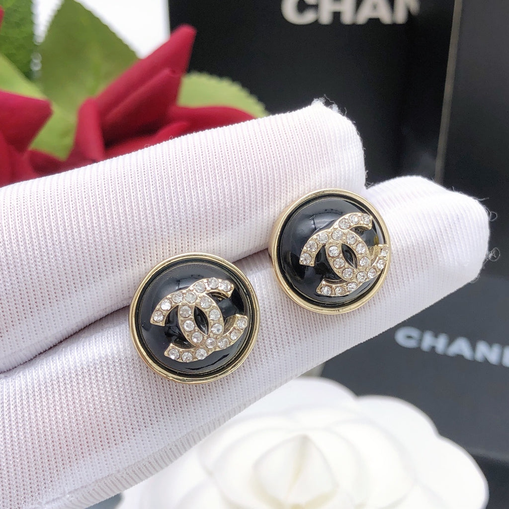 Chanel Black Circular Crystal Accent Earrings - album image 3
