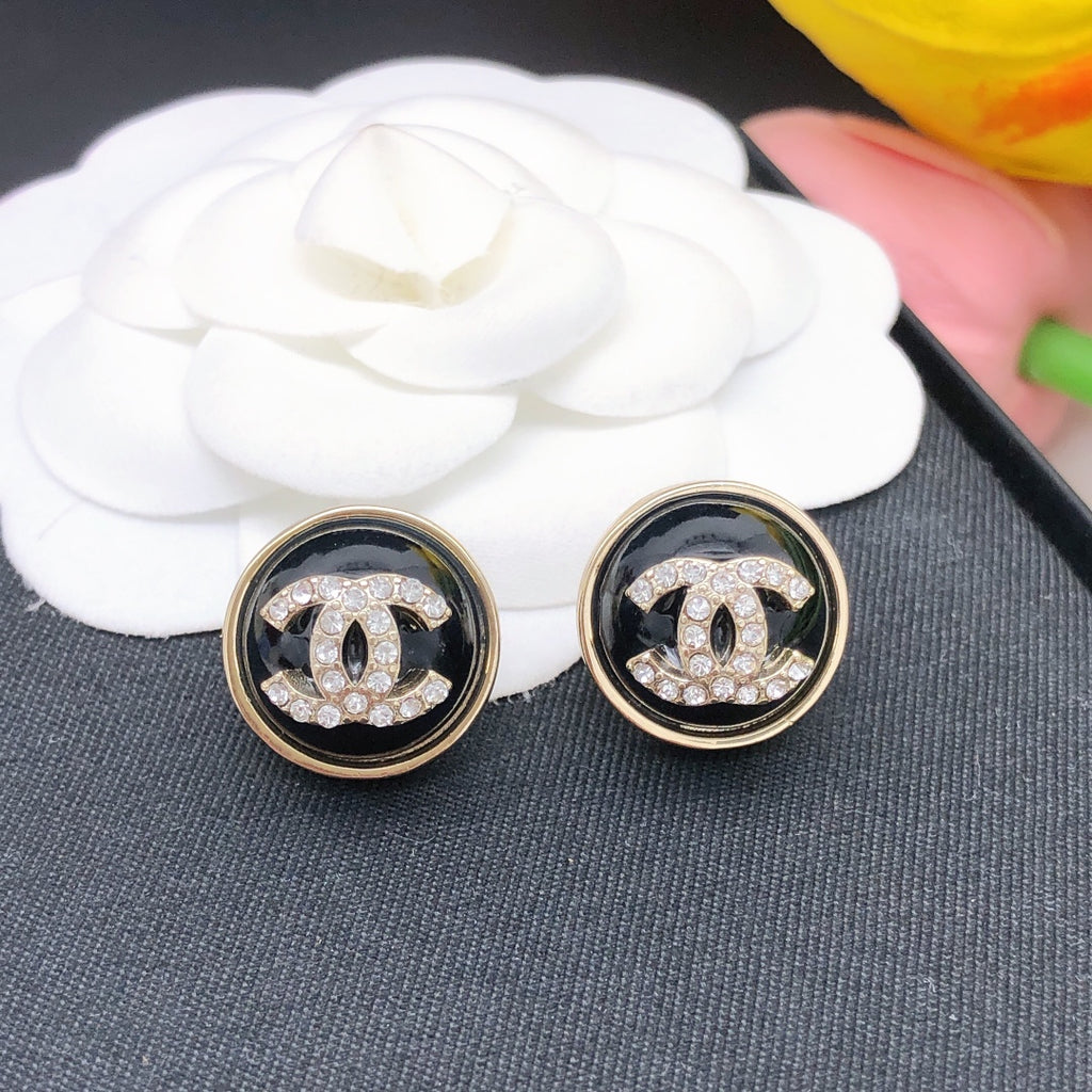 Chanel Black Circular Crystal Accent Earrings - album image 7
