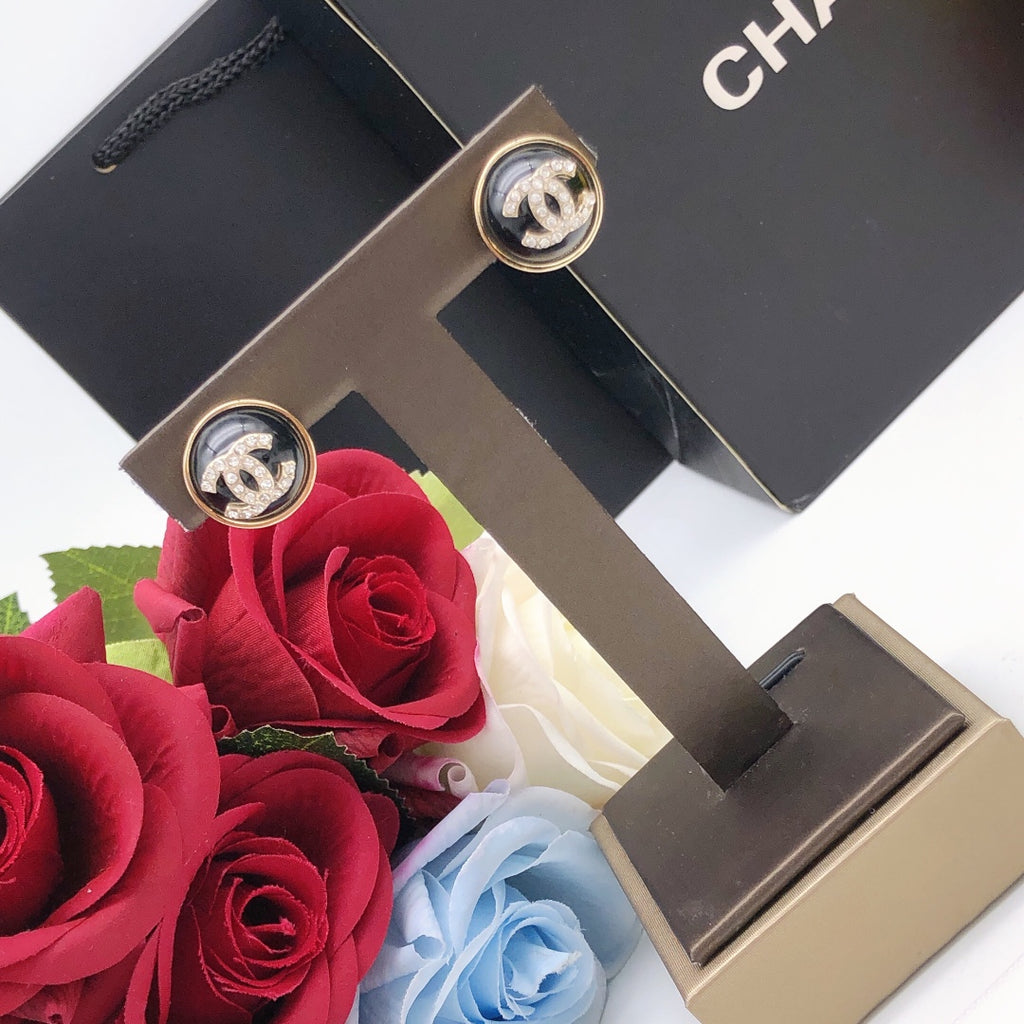 Chanel Black Circular Crystal Accent Earrings - album image 9