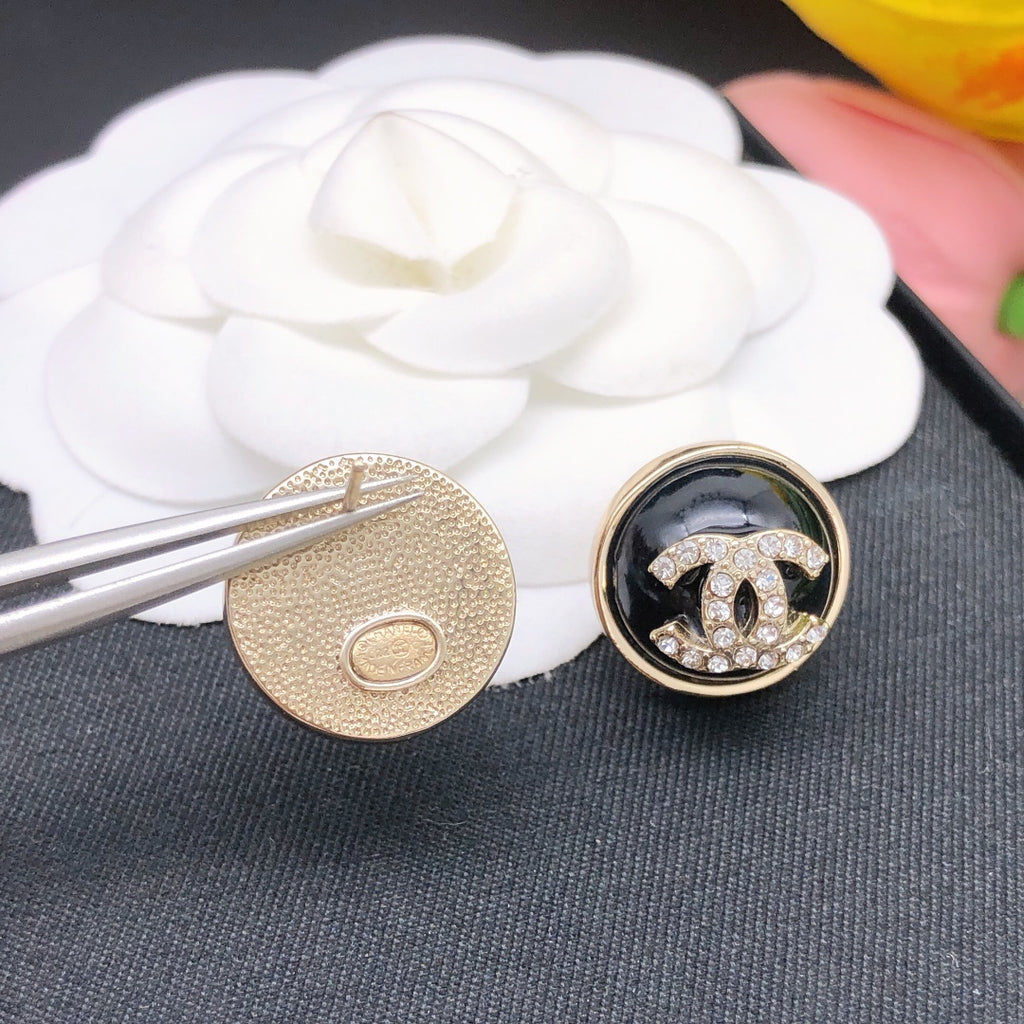 Chanel Black Circular Crystal Accent Earrings - album image 8