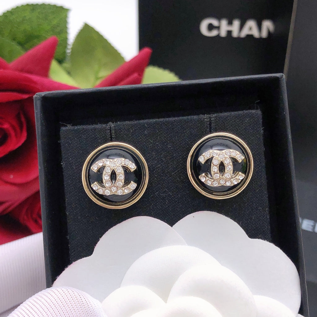 Chanel Black Circular Crystal Accent Earrings - album image 1