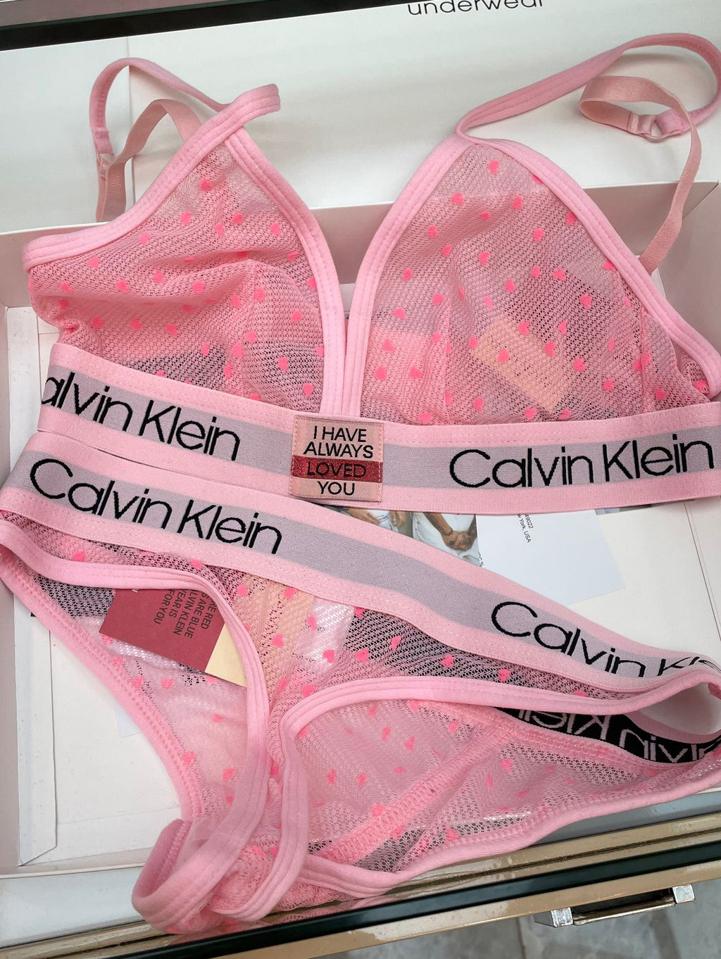 Calvin Klein Heart Pattern Triangle Bra with Logo Detail - image 4