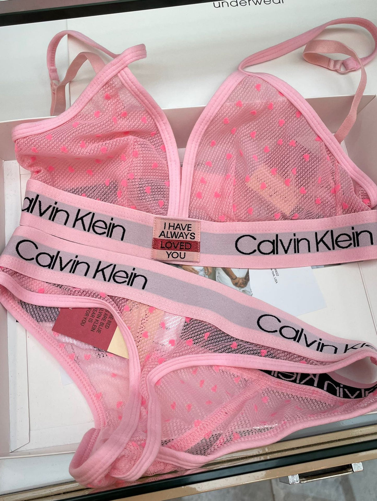 Calvin Klein Heart Pattern Triangle Bra with Logo Detail - image 4