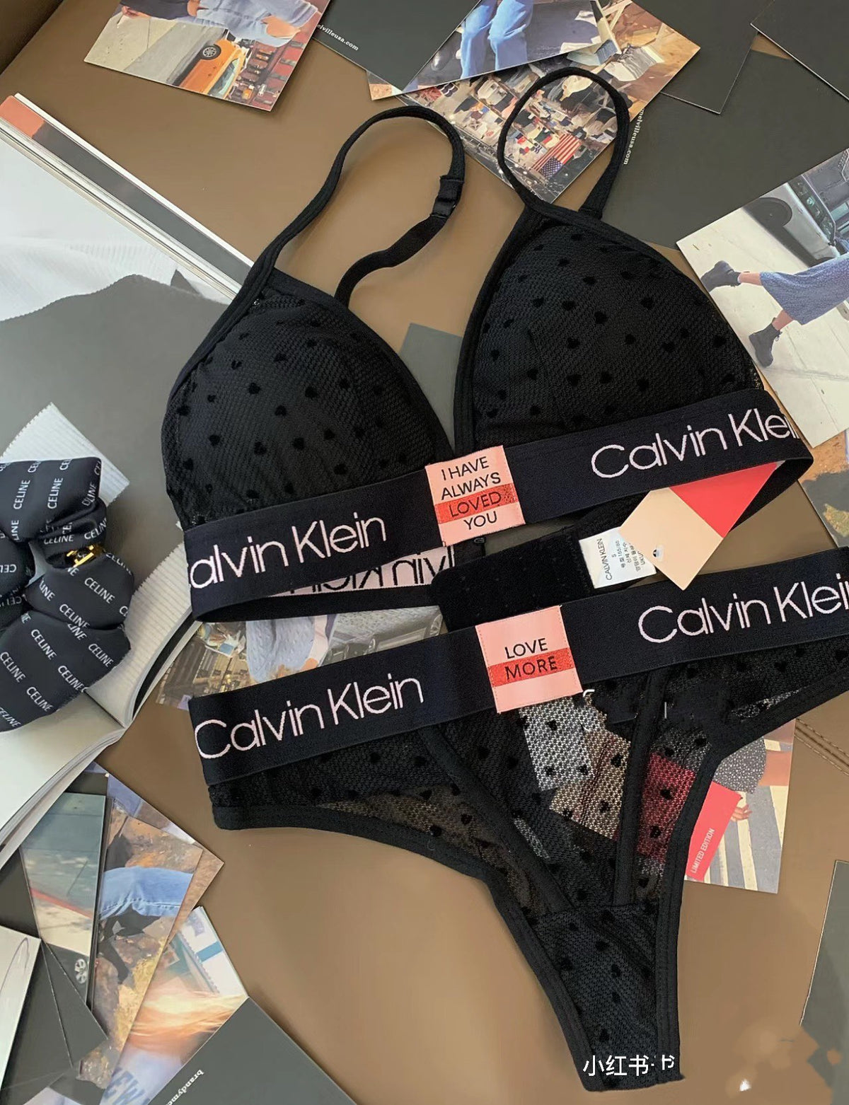 Calvin Klein Heart Pattern Triangle Bra with Logo Detail - image 11
