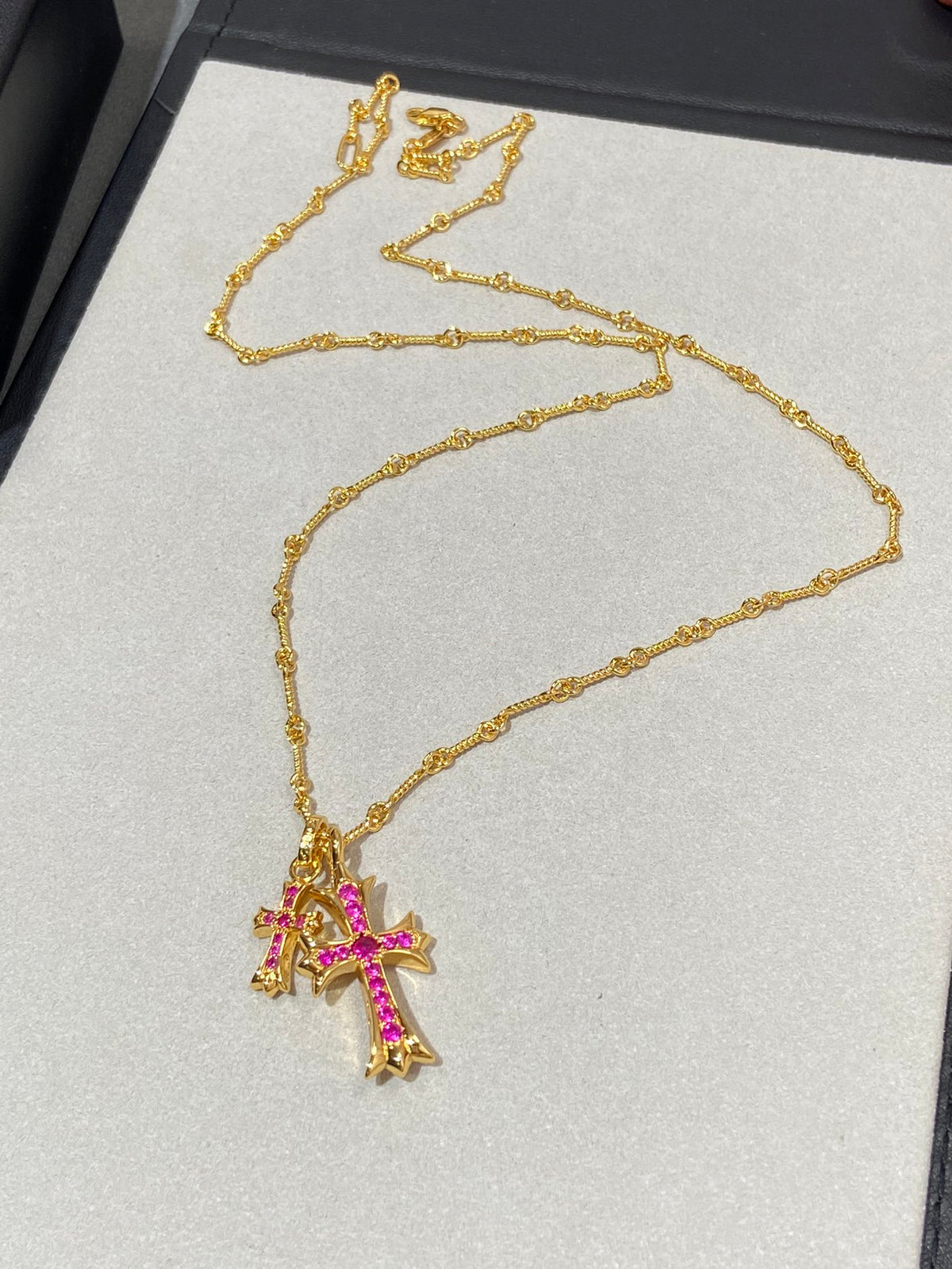 Chrome Hearts Red Accent Twin Cross Necklace - album image 2