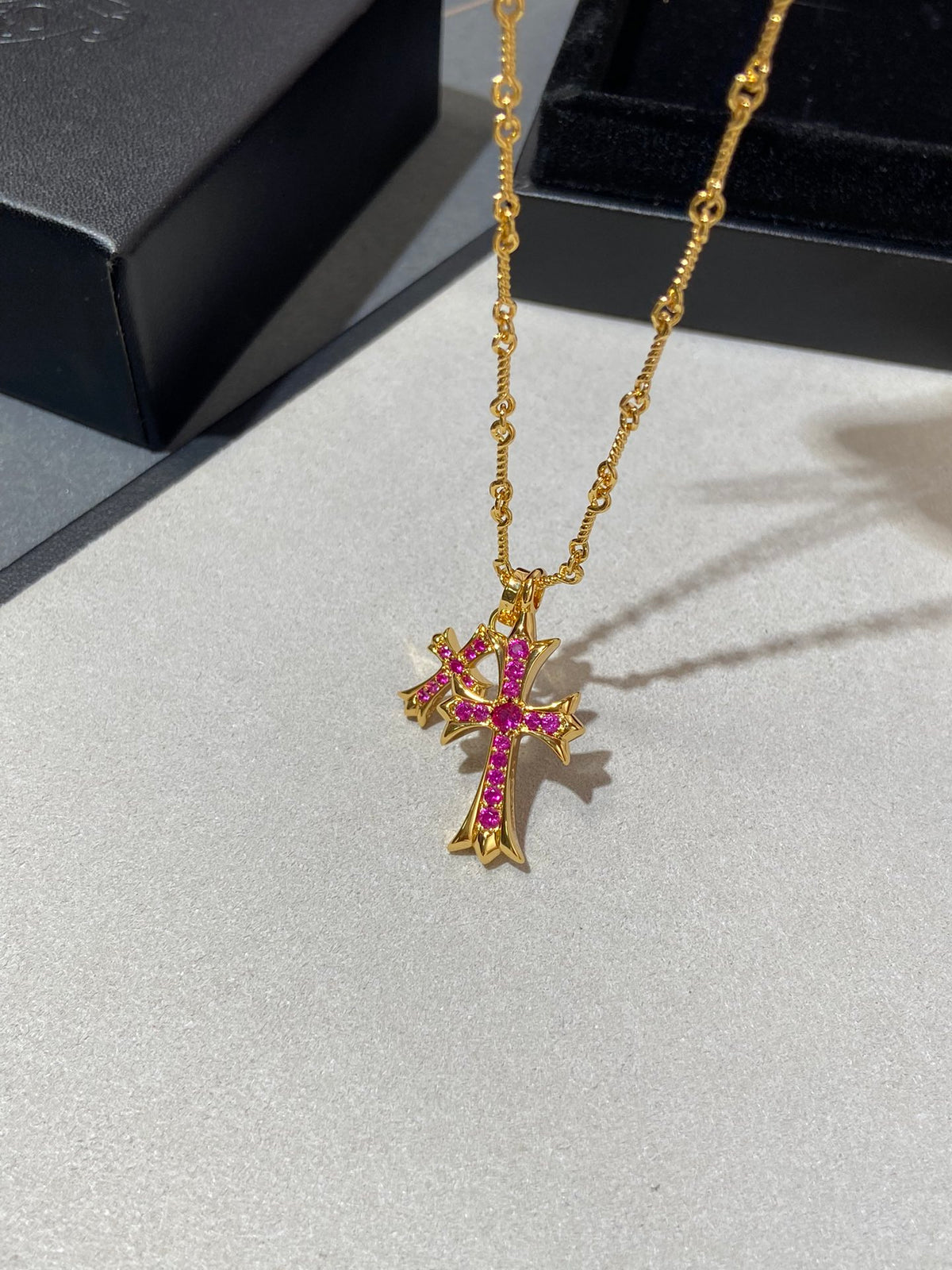Chrome Hearts Red Accent Twin Cross Necklace - album image 4