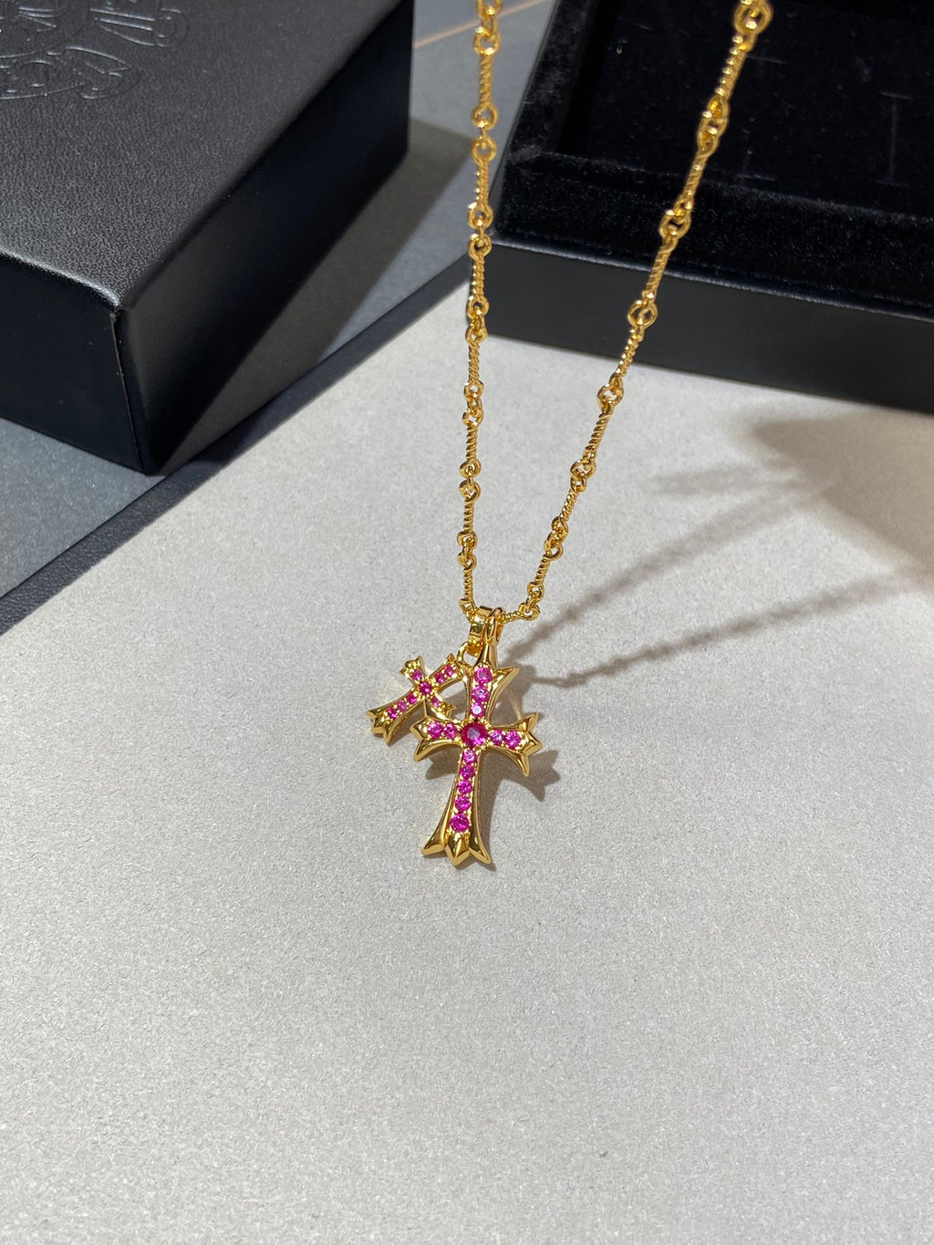 Chrome Hearts Red Accent Twin Cross Necklace - album image 3