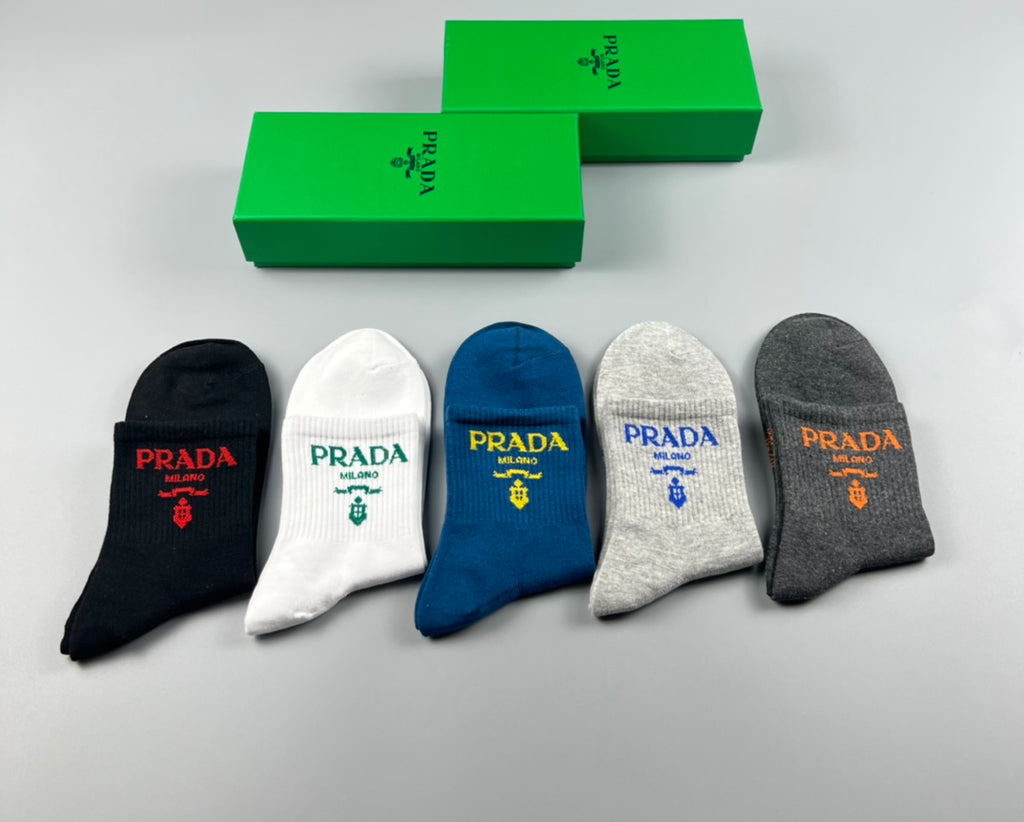 Prada colorful lettered cuff crew socks - view 5
