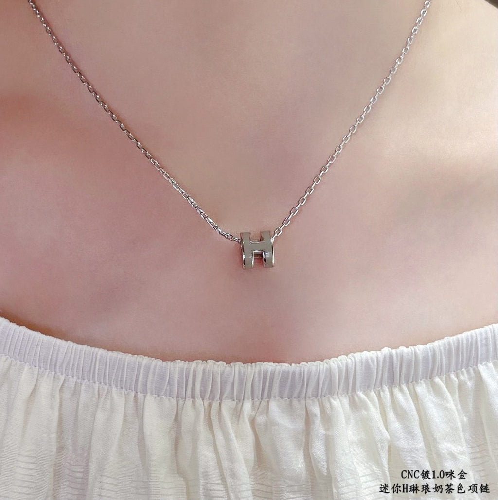 Hermès Silver-Tone Mini H Pendant Necklace - album image 1