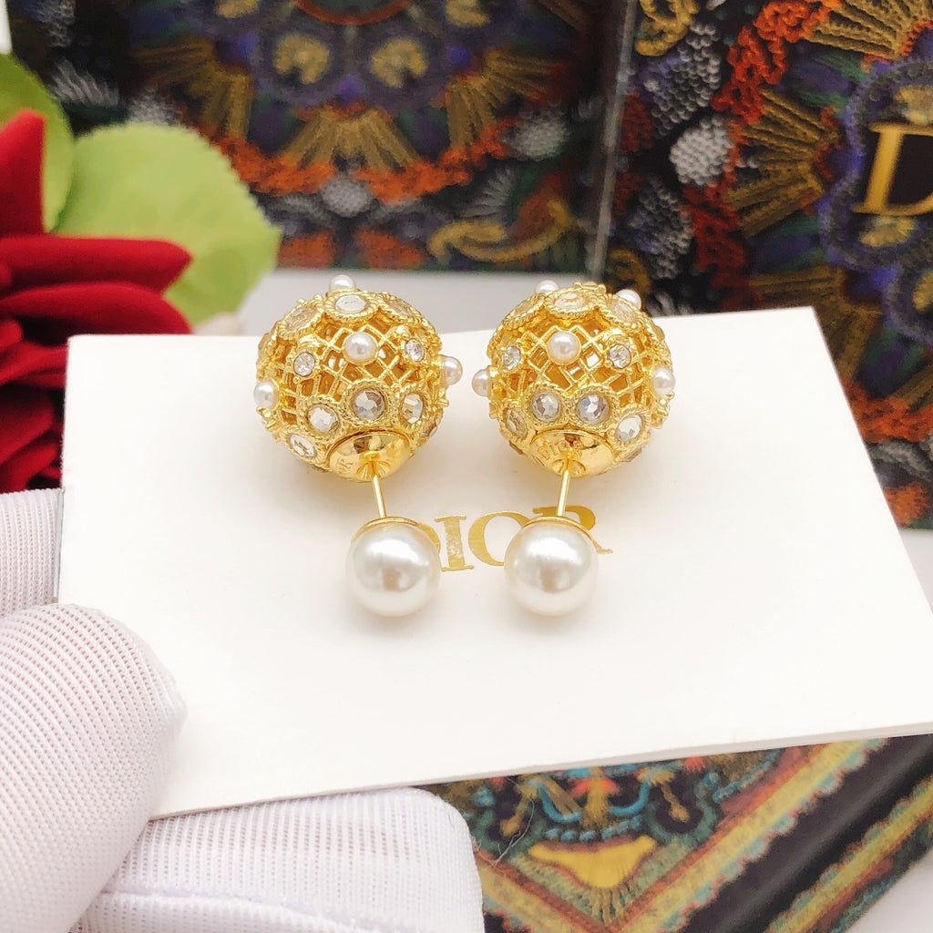 Dior Gold-Tone Openwork Orb Pearl-Look Earrings - product image 3