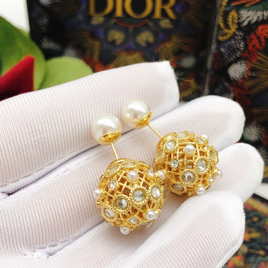 Dior Gold-Tone Openwork Orb Pearl-Look Earrings - product image 2