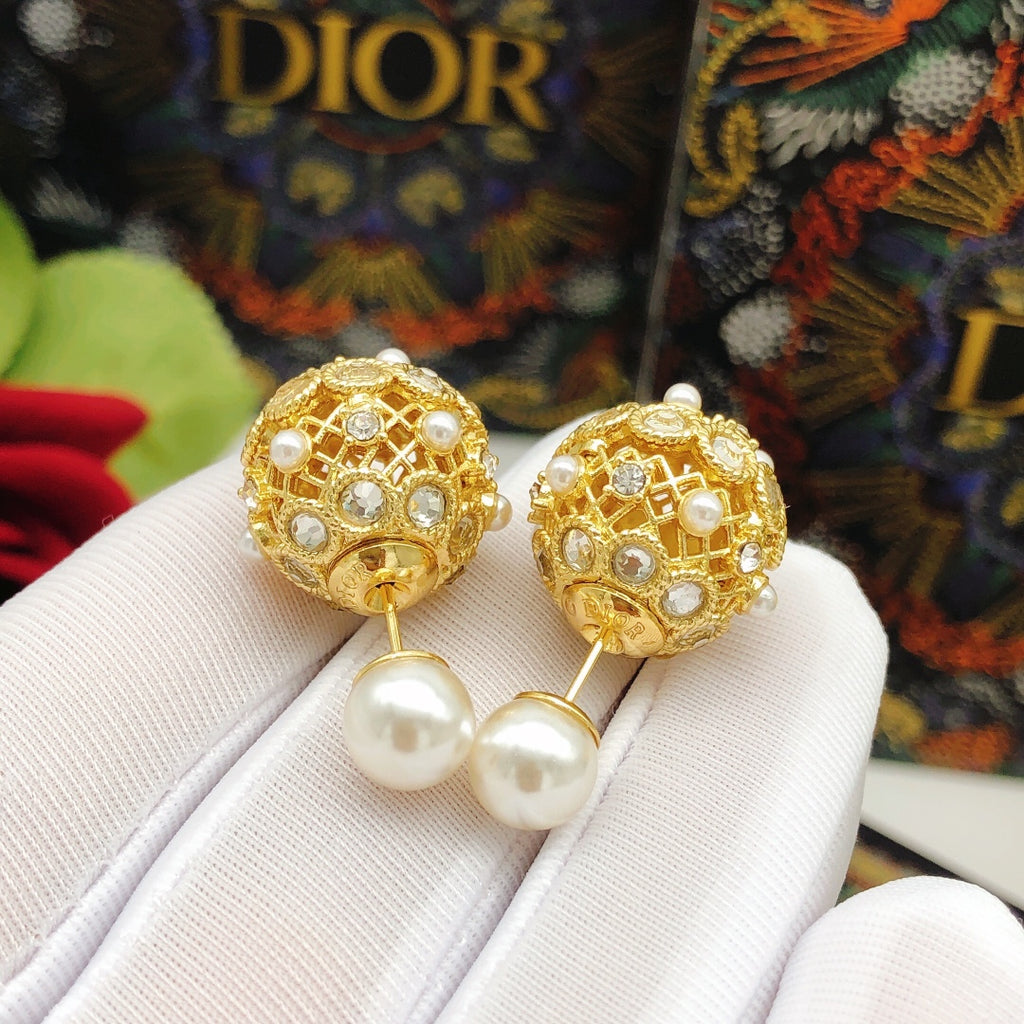 Dior Gold-Tone Openwork Orb Pearl-Look Earrings - product image 1