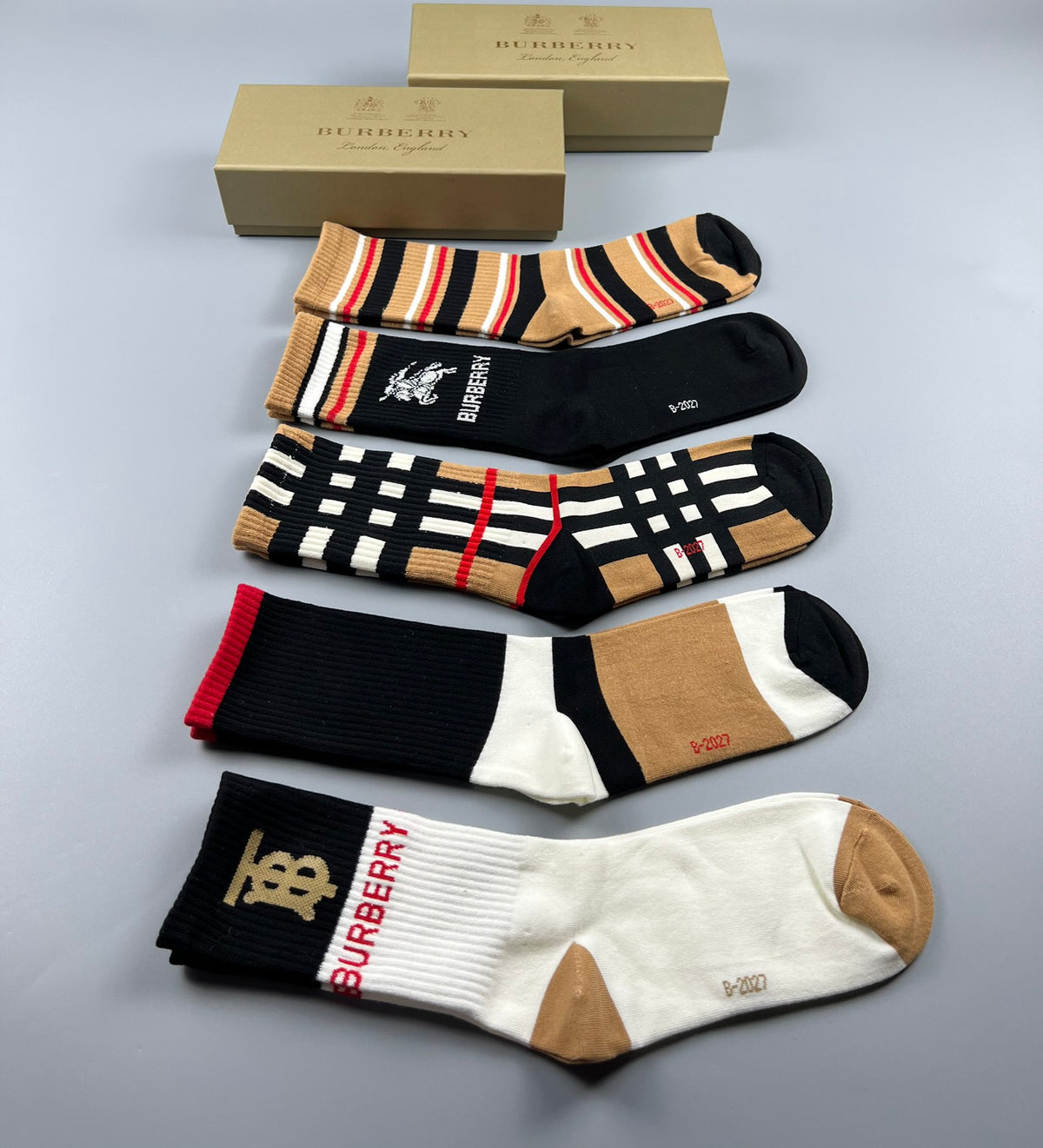 Burberry check stripe and tb crew socks - view 8