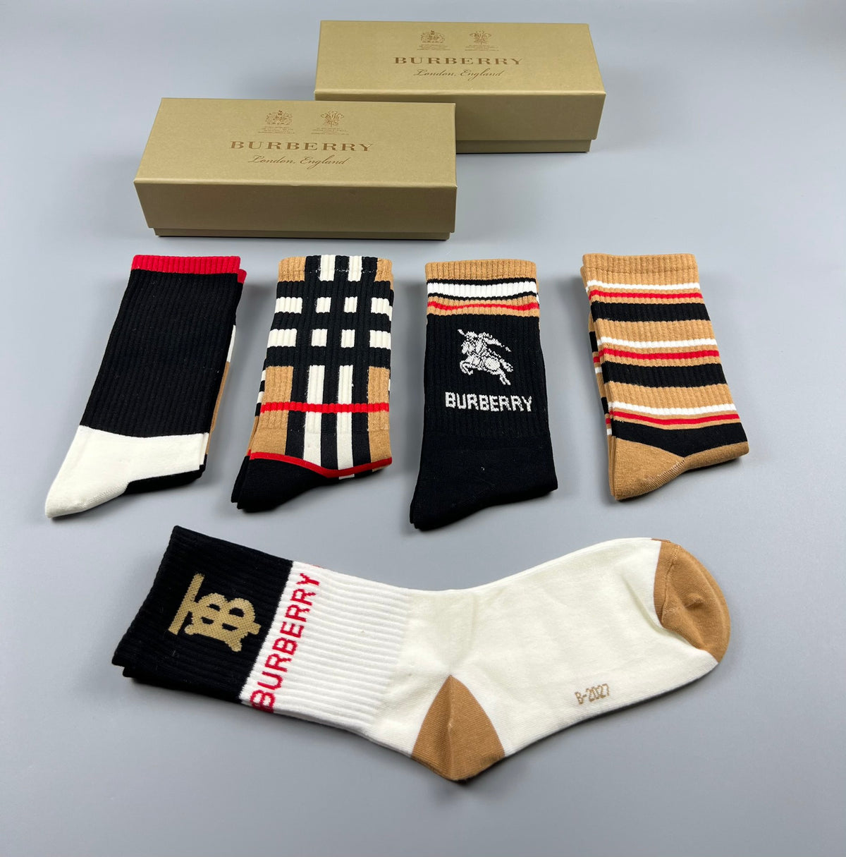 Burberry check stripe and tb crew socks - view 6