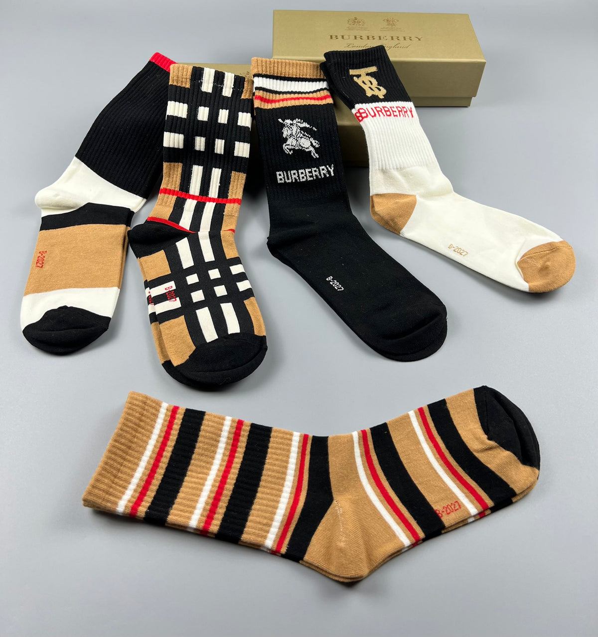 Burberry check stripe and tb crew socks - view 5