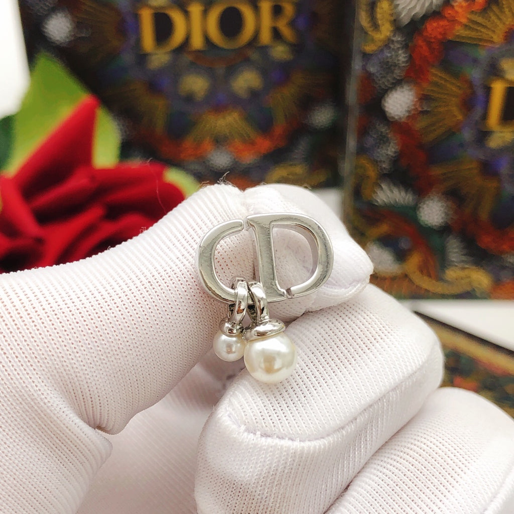 Dior Silver-Tone Mini CD Pearl-Look Earrings - product image 4