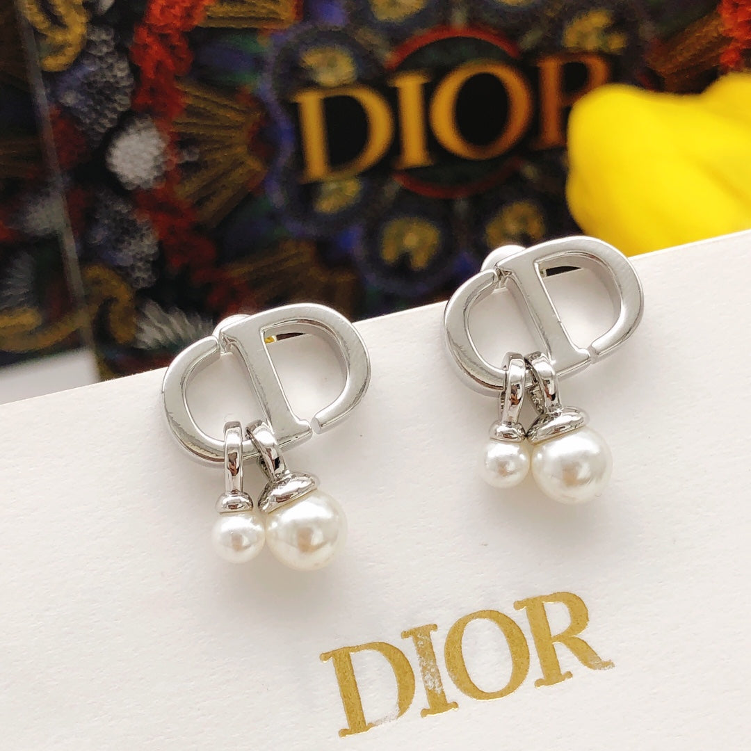 Dior Silver-Tone Mini CD Pearl-Look Earrings - product image 1