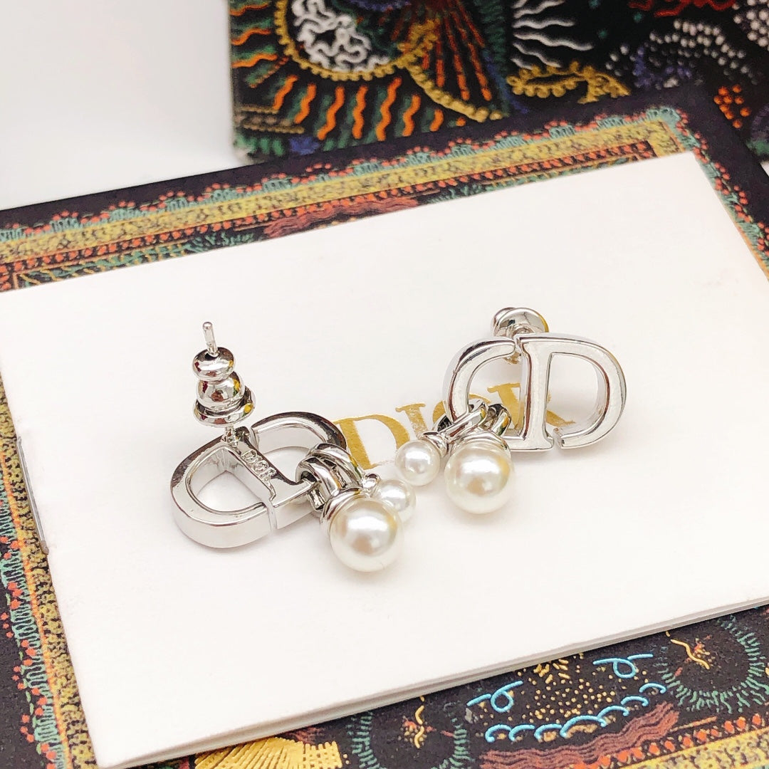 Dior Silver-Tone Mini CD Pearl-Look Earrings - product image 7