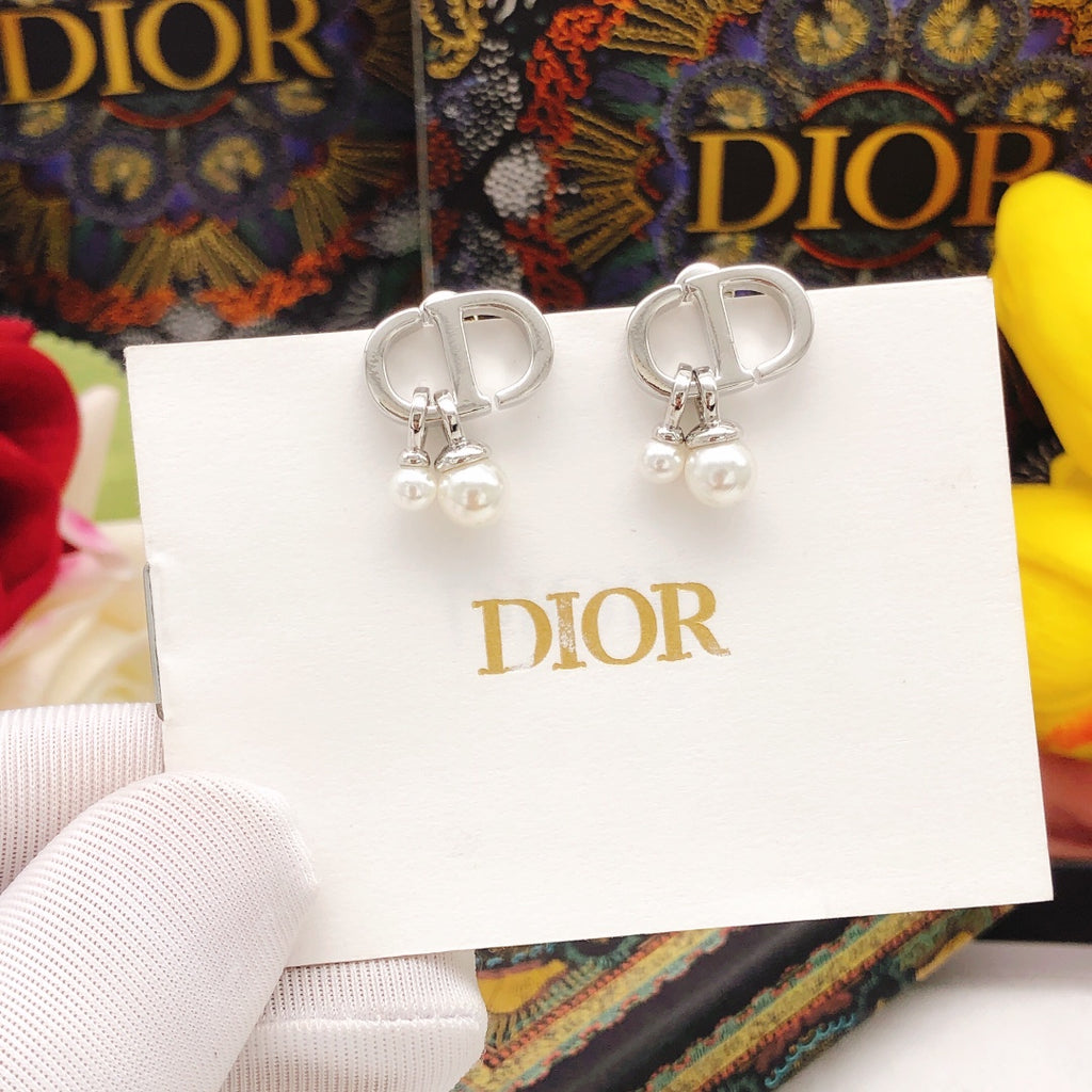 Dior Silver-Tone Mini CD Pearl-Look Earrings - product image 2