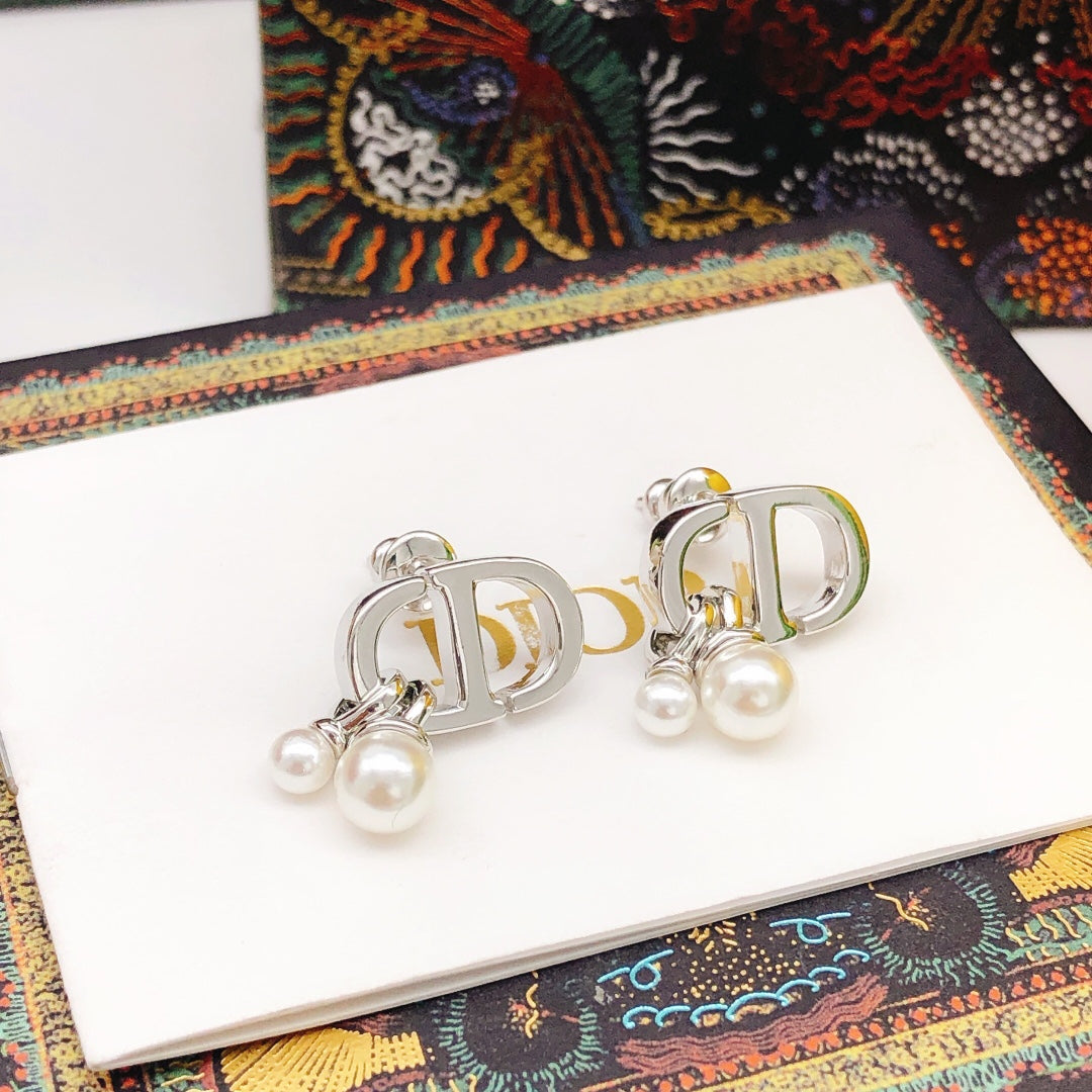 Dior Silver-Tone Mini CD Pearl-Look Earrings - product image 6