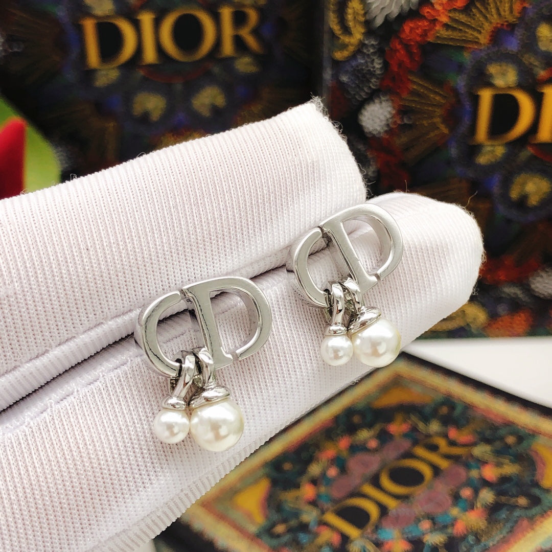 Dior Silver-Tone Mini CD Pearl-Look Earrings - product image 3