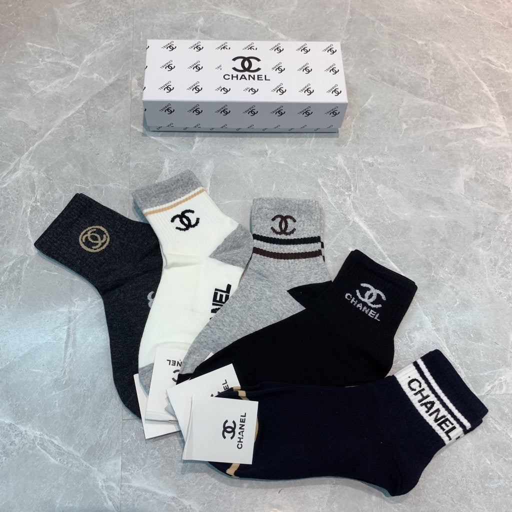 Chanel mixed lettered neutral cuff crew socks - view 3