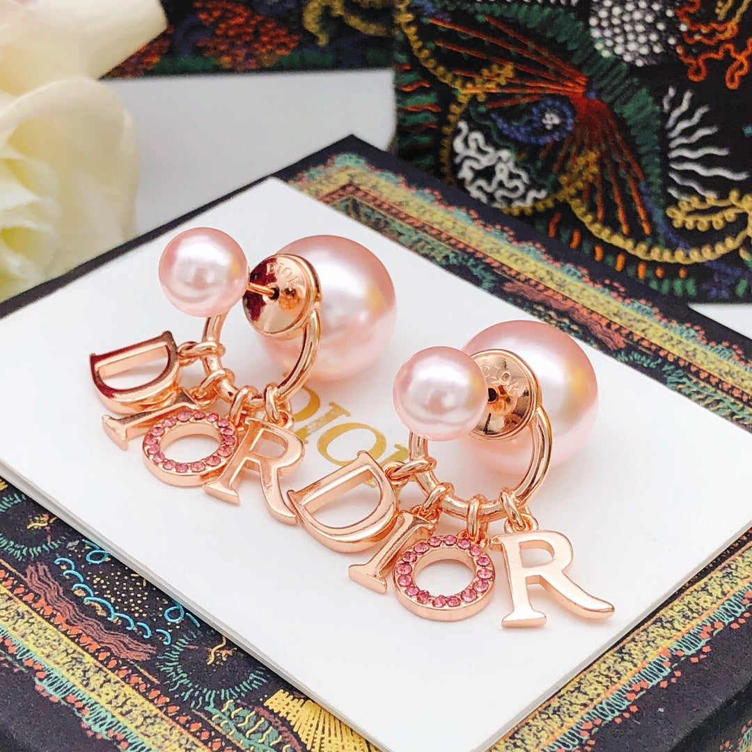 Dior Rose-Gold-Tone Letter Pearl-Look Earrings - product image 2