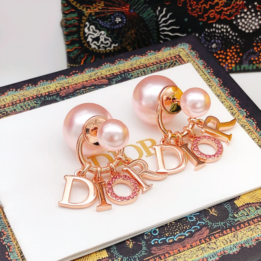 Dior Rose-Gold-Tone Letter Pearl-Look Earrings - product image 1