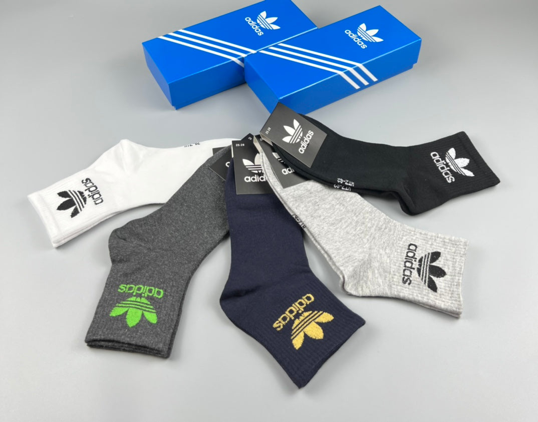 Adidas Double Trefoil Crew Socks - Boxed Set of 5 Pairs - image 2