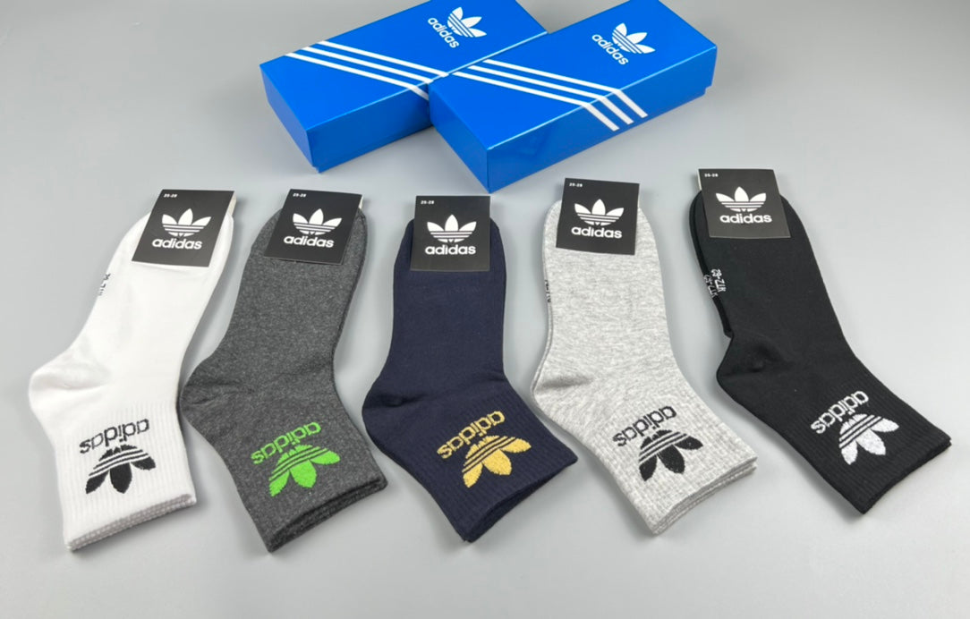 Adidas Double Trefoil Crew Socks - Boxed Set of 5 Pairs - image 1
