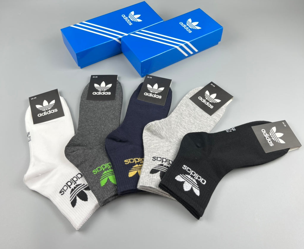 Adidas Double Trefoil Crew Socks - Boxed Set of 5 Pairs - image 3