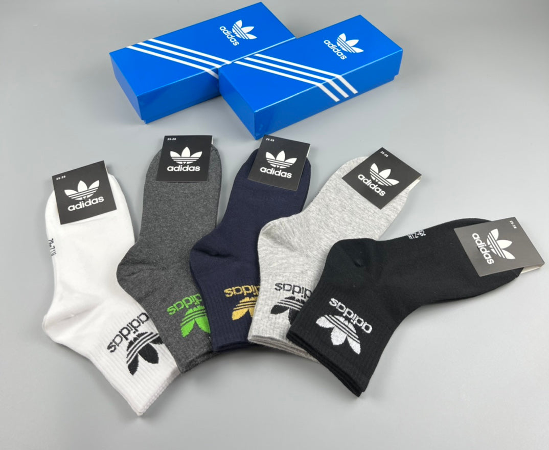 Adidas Double Trefoil Crew Socks - Boxed Set of 5 Pairs - image 3