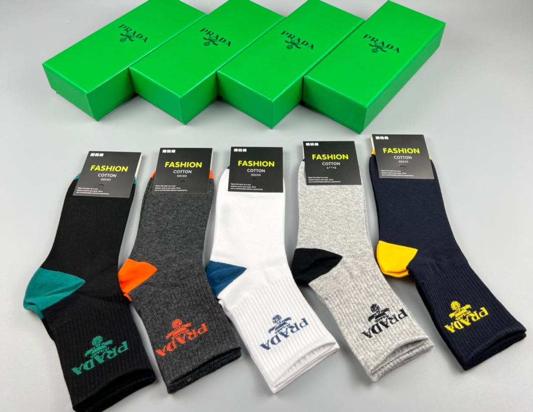 Prada contrast heel lettering crew socks - view 7