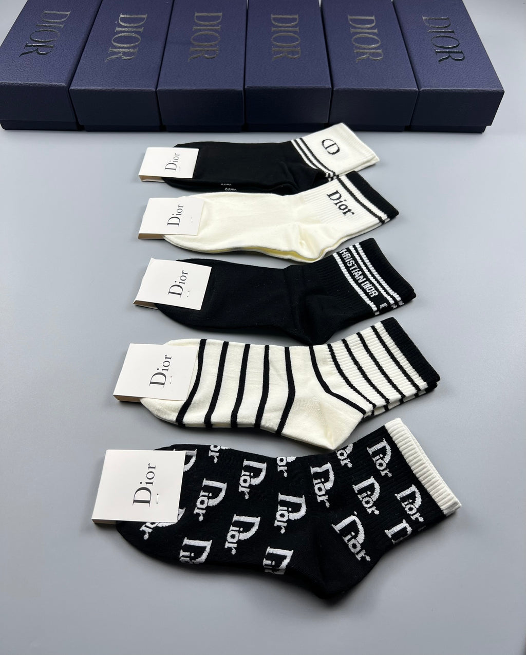 Dior mixed stripe lettering crew socks - view 9