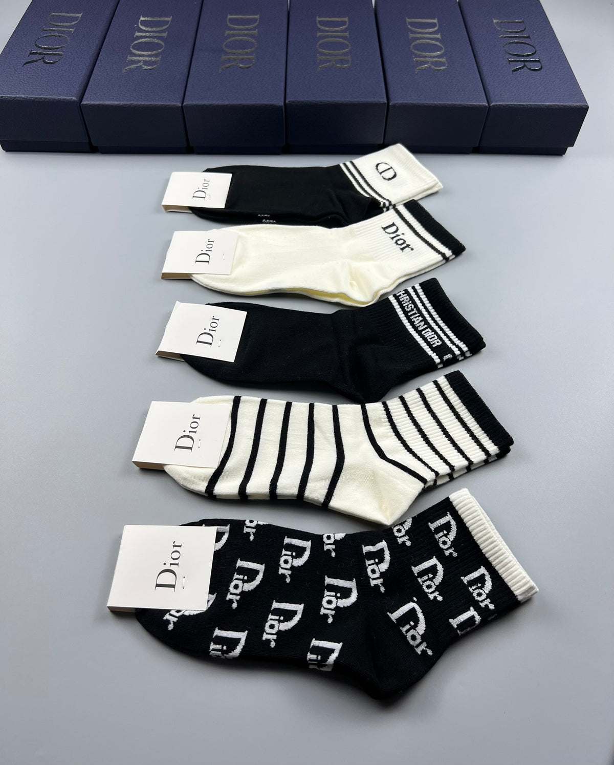 Dior mixed stripe lettering crew socks - view 9