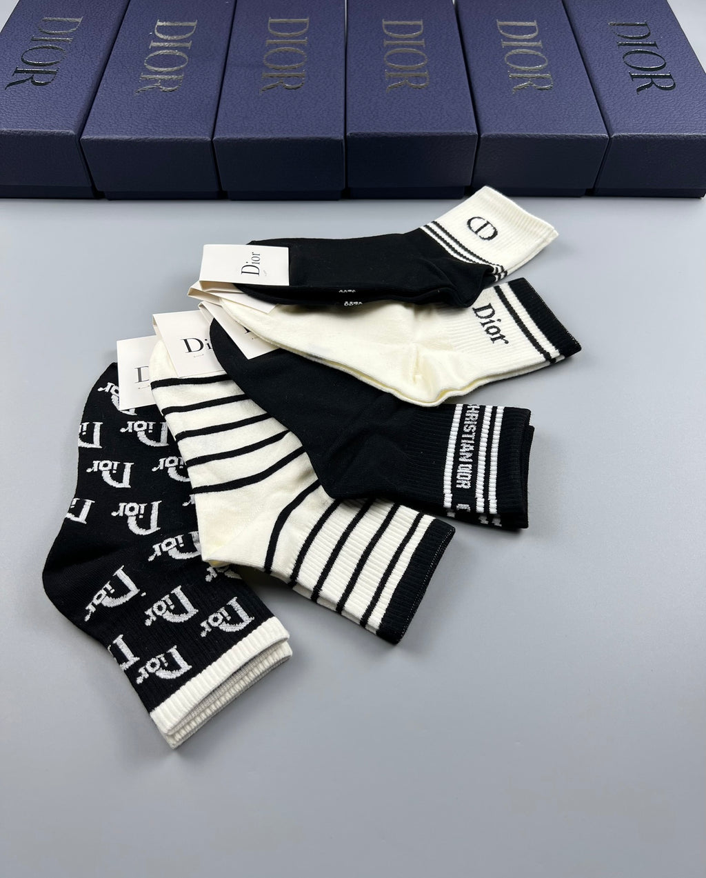 Dior mixed stripe lettering crew socks - view 8