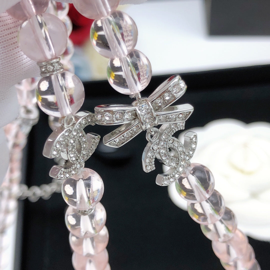 Chanel Bow Butterfly Pink Pearl Necklace - album image 1