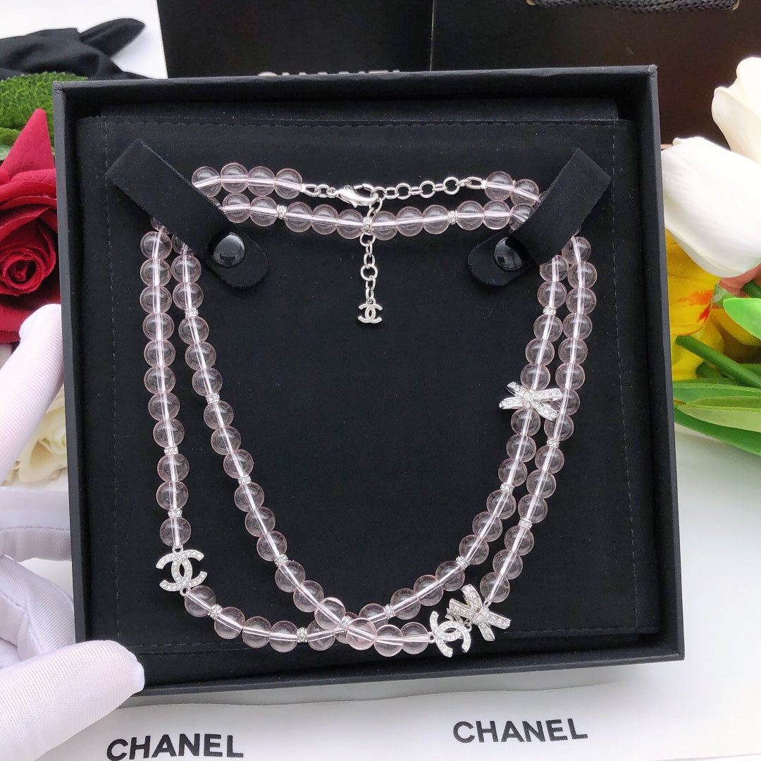 Chanel Bow Butterfly Pink Pearl Necklace - album image 3