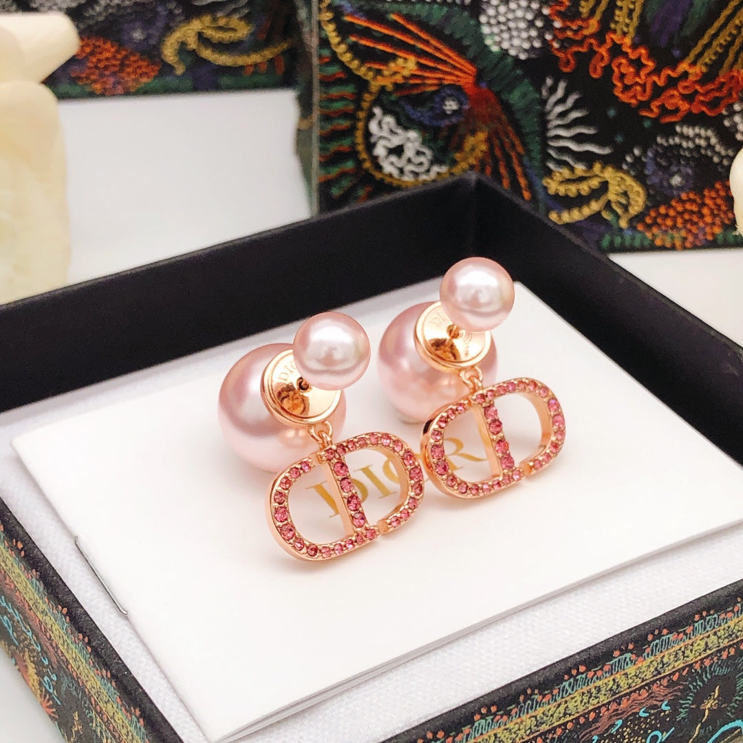 Dior Pink Pearl-Look Crystal CD Earrings - product image 2