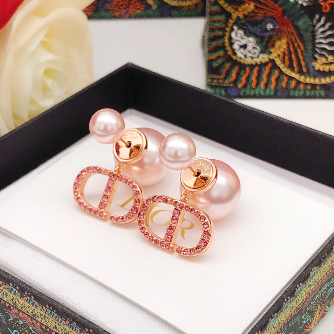 Dior Pink Pearl-Look Crystal CD Earrings - product image 1