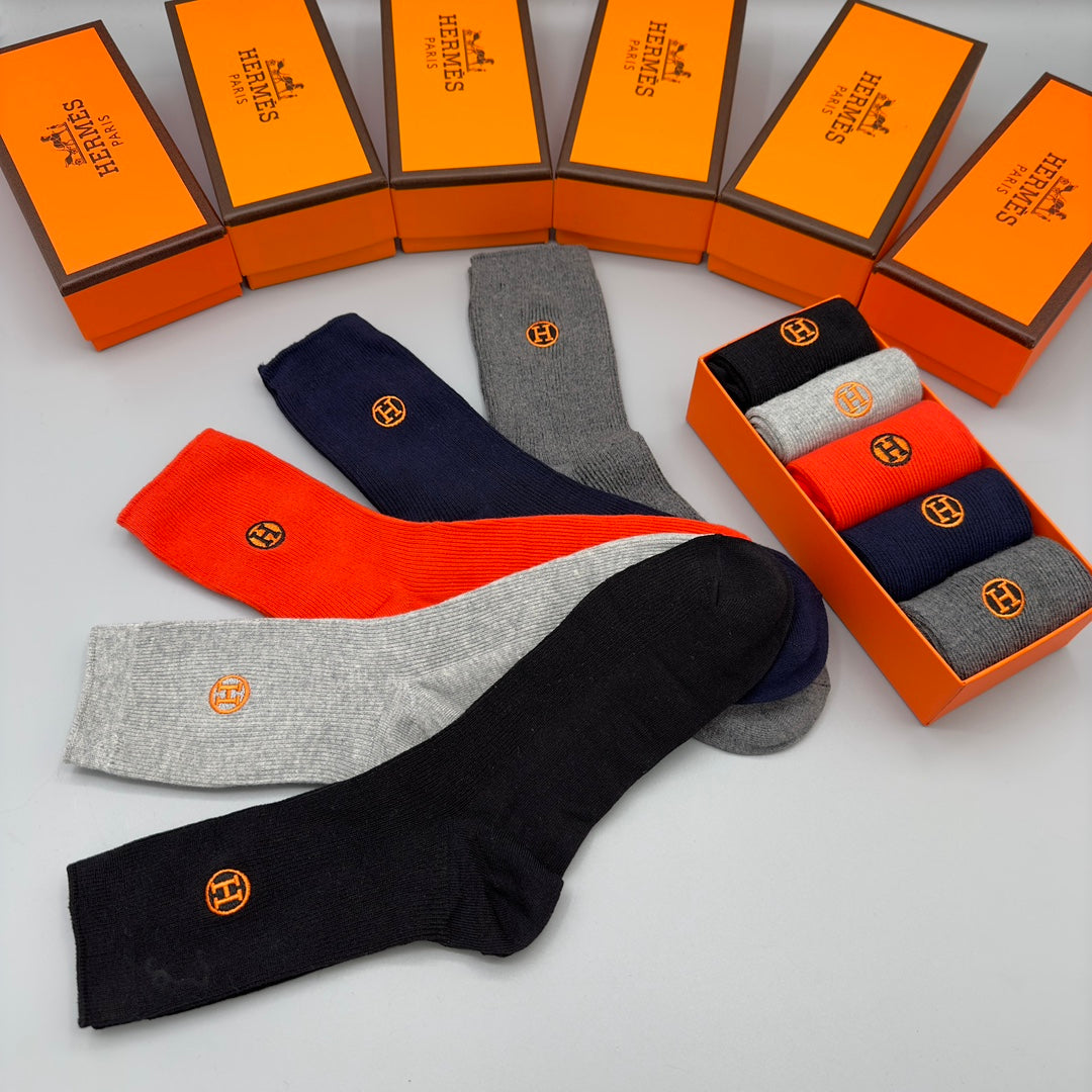 Hermes small circle h orange mix crew socks, image 2